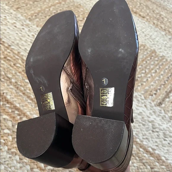 Jeffrey Campbell Croc-Embossed Brown and Metallic Bronze Ankle Boots - Picture 5 of 6